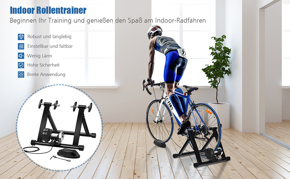 Rollentrainer Cycletrainer Fahrradtrainer mit 8 Widerstandsstufen Indoor  Stahl - Costway