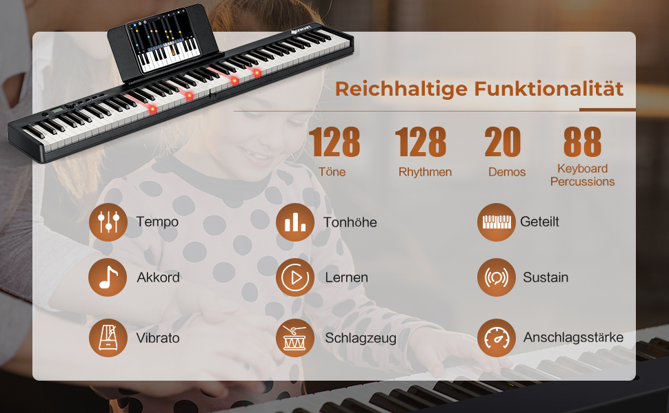 tragbares E-Piano mit 88 Tasten