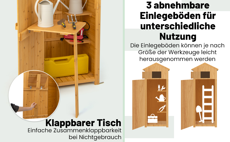 Holzschrank mit abschließbaren Türen & klappbarem Tisch