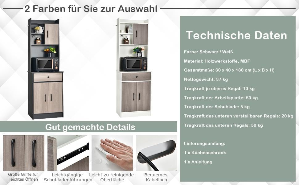 küchenvorratsschrank mit verstellbaren regalen