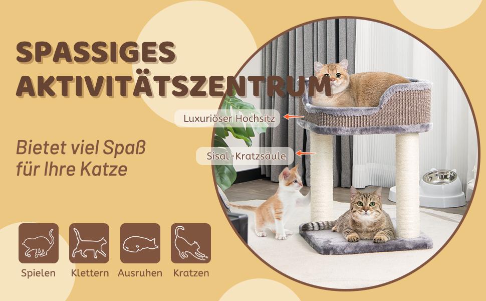 Kratzbaum Katzenbaum-Spielzentrum mit Plsch Ausgelegter Natursisalturm  Grau - Costway