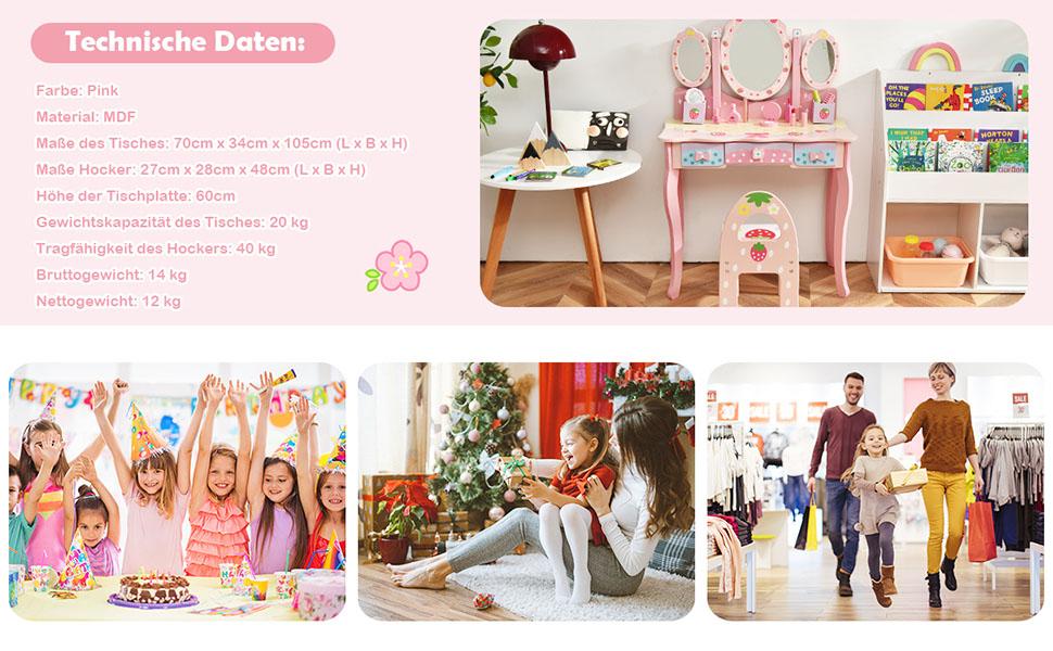 Kinder Schminktisch mit Frisierkommode rosa