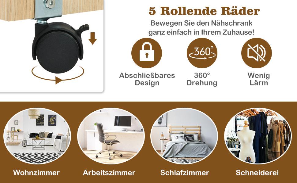Nähtisch w / feststellbare Rollen