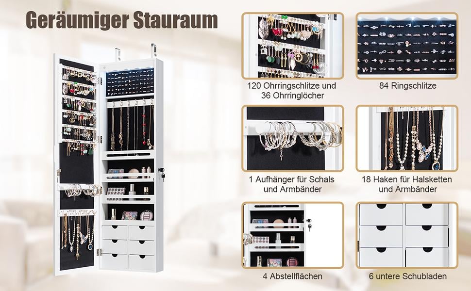 Schmuckschrank mit Spiegel und Beleuchtung