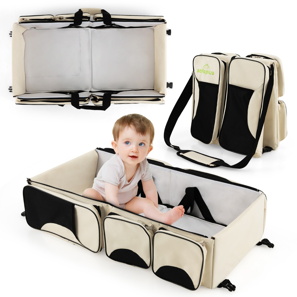 3-in-1-Wickeltasche Tragbare Baby-Reisetasche mit Wickelunterlage 85 x 38 x 18 cm