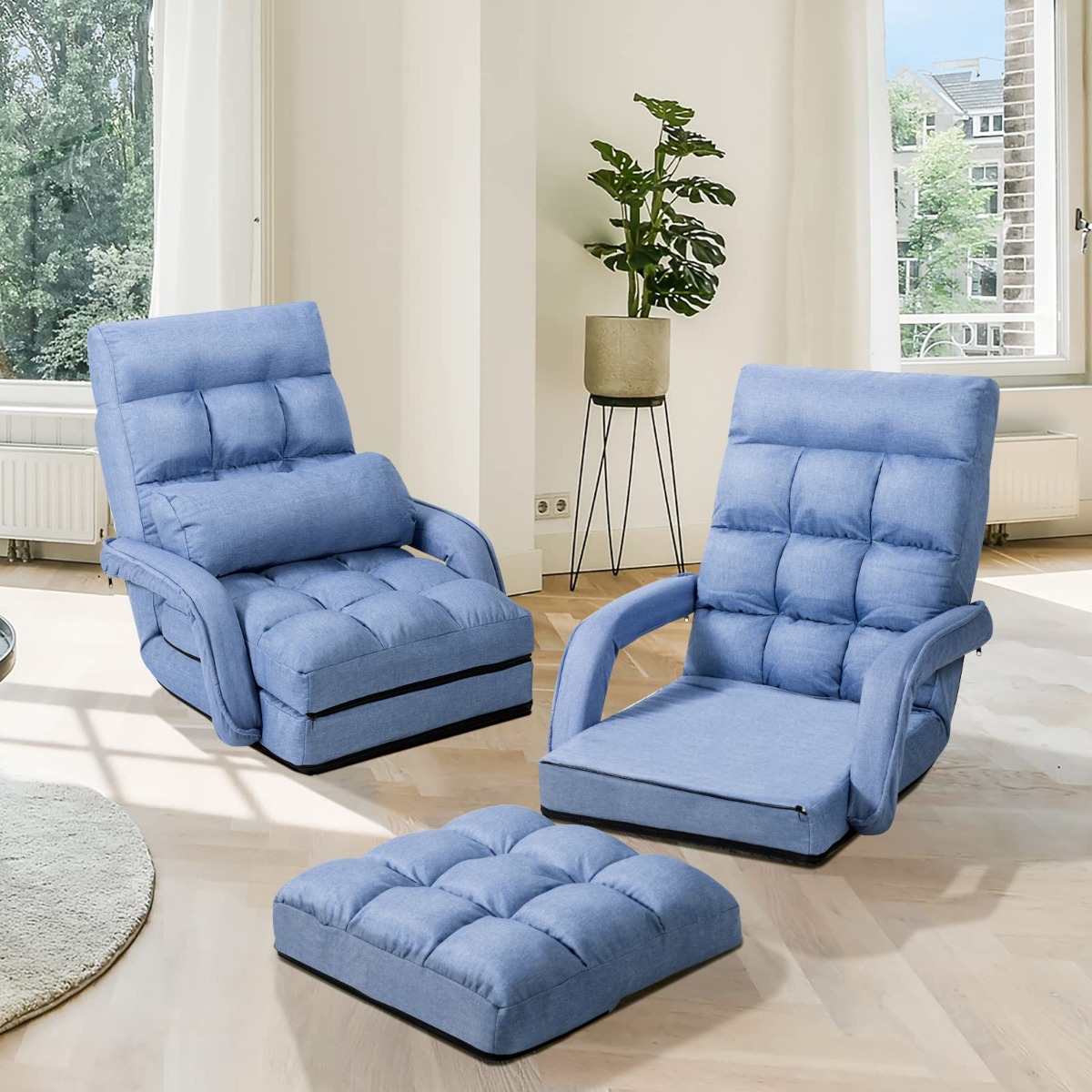 Costway Schlafsofa Lazy Klappsofa Schlafsessel für Zuhause und Büro Blau