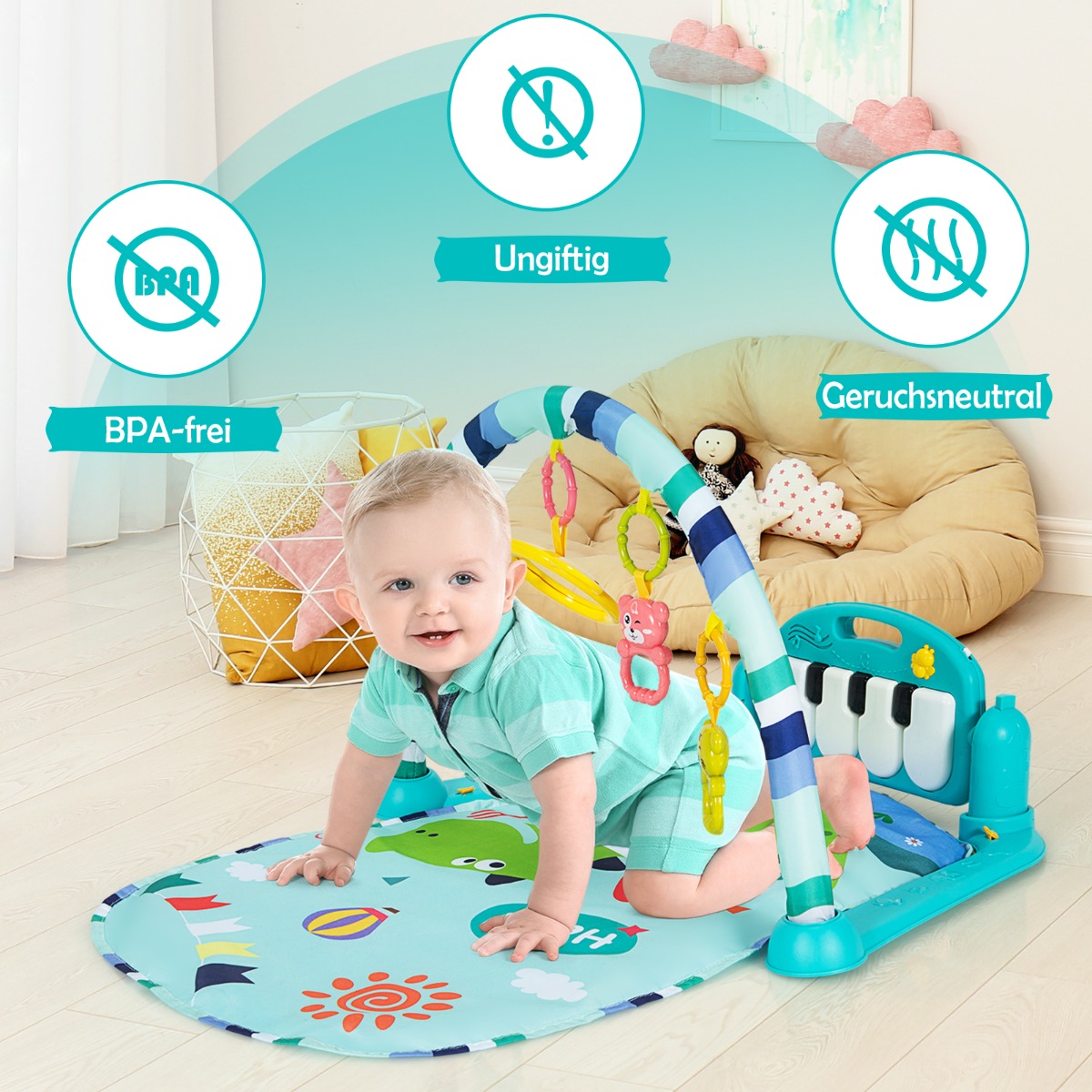 Baby-Spielmatte mit Musik & Lichtern für Neugeborene und Kleinkinder 78 x 60 x 42 cm Blau