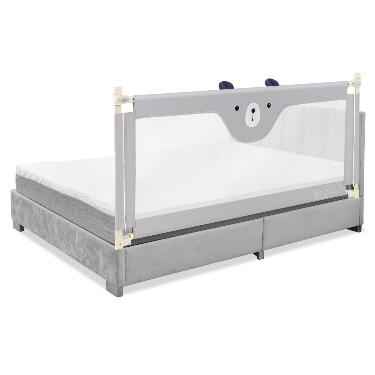 Bettschutzgitter Bettgitter für Kleinkinder Vertikales 180 cm Bettgeländer mit Doppeltem Verschluss Grau
