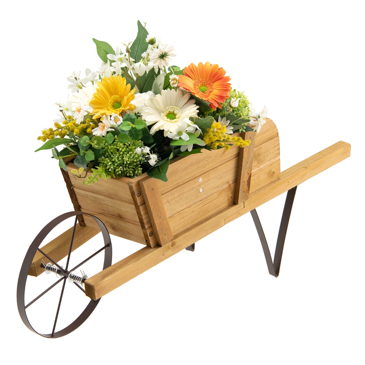 Blumenwagen Blumenschubkarre für den Innen- und Außenbereich 69,5 x 26 x 29,5 cm Walnuss