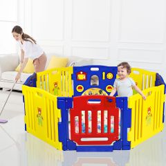 Costway Baby-Laufstall für Kinder 8 Paneele Laufgitter Baby Laufstall mit Tür 188 x 63 cm Bunt