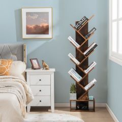 Costway 10-stöckiges Baum Bücherregal mit Schublade für Schlafzimmer / Wohnzimmer Rustikales Braun