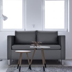Costway Modernes Zweisitzer-Sofa PU-Leder-Sofa mit weichem Kissen und Kautschukholzbeinen für Zuhause und Büro grau
