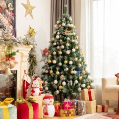Costway Künstlicher Verschneiter Weihnachtsbaum mit Tannenzapfen für Indoor & Outdoor 180 cm