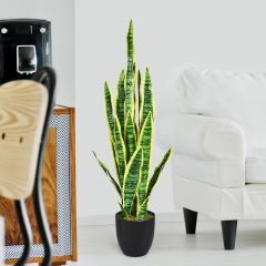 Künstliche Schlangenpflanze mit stabilem Topf Faux-Agave Kunstpflanze für Heim & Büro 90 cm gelb