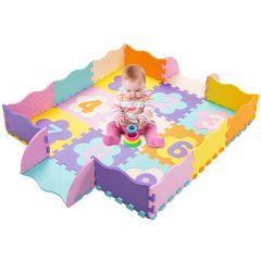 Costway 75-teilige Baby-Spielmatte Baby EVA-Bodenmatte Puzzlematte mit Zaun Bunt