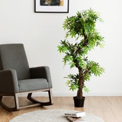 Costway Kunstpflanze Künstliche Deko-Pflanze Zimmerpflanze mit Echtholzstamm Grün 160 x 19 x 19 cm