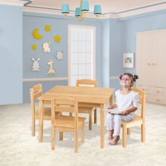 Costway 5 tlg. Kindersitzgruppe Kindertischgruppe Kindertisch mit 4 Stühlen Kiefer Natur