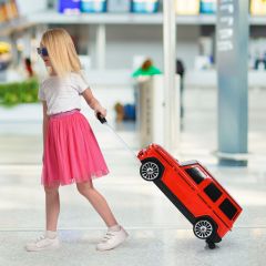 Costway 2 in 1 kinderkoffer Spielzeugauto mit klappbarem Griff 60 x 31 x 26 cm Rot