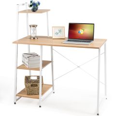 Costway Computertisch mit 4 Regal Schreibtisch Holz Metall PC Tisch Bürotisch Arbeitstisch Officetisch fürs Büro