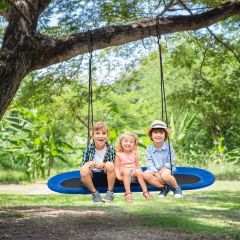Costway Ovale Schaukel Baumschaukel Blau mit 100-160cm verstellbarer Höhe & mehrlagigem Seil für Kinder & Erwachsene Blau