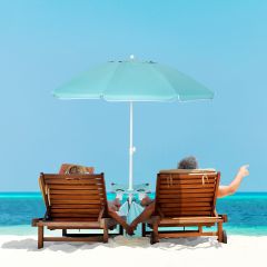 2 m Hoher Strandschirm mit Tisch & Sandsack Tragbarer Sonnenschirm Blau