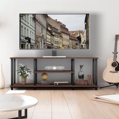 Costway 3-Stöckiger TV Ständer mit Massivem Metallrahmen und Offenen Spanplattenregalen Kaffee