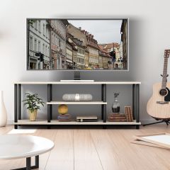 Costway 3-Stöckiger TV Ständer mit Massivem Metallrahmen und Offenen Spanplattenregalen Grau