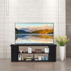 Costway 3-stufiger TV Schrank mit Massivholzrahmen & offenen Ablagefächern 110 cm breit Schwarz