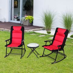  Costway 3-teiliges Schaukelliege Liegestühle mit Beistelltisch Gartenliege Rot + Schwarz