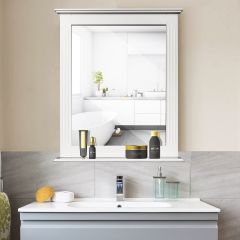 Badezimmerspiegel Rechteckiger Badspiegel Wandspiegel mit Ablage Weiß 57 x 12 x 68,5 cm
