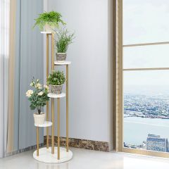 Costway 122,5 cm 4-stöckiger Metall-Pflanzenständer mit goldenem Metallrahmen Weiß