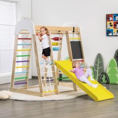 Costway Leiter Rutsche Schaukel 8 in 1 Kletterspielzeug-Set für Kleinkinder 124 x 119 x 138 cm Natürlich