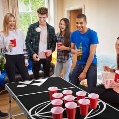 Beer Pong Tisch Partyspiele klappbar Bierpong Tisch Campingtisch Trinkspiele höheverstellbar Schwarz