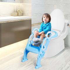 Costway Kinder Toilettensitz faltbar Kinder Toilettentrainer Töpfchentrainer mit Leiter und Griffe Blau