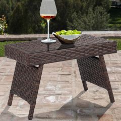 Rattan Tisch Klappbarer  Kleiner Gartentisch Bistrotisch mit Stahlgestell Braun 60 x 40 x 39 cm