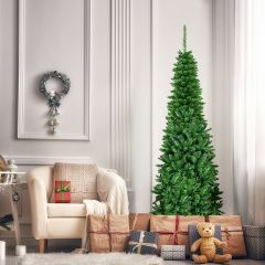 Costway 200cm schmaler Weihnachtsbaum mit warmweißen LEDs künstlicher Tannenbaum faltbar mit Metallständer & PVC Nadeln Grün