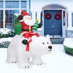 COSTWAY Aufblasbarer Eisbär & reitender Weihnachtsmann, Weihnachtsfigur mit LEDs, Weihnachtsdeko inkl. Gebläse & Zubehör 200cm