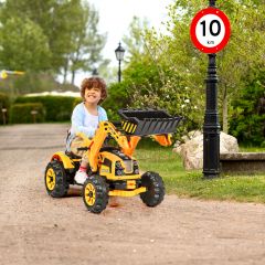 Costway Elektrischer Kinder-Gabelstapler Kinderbagger Sitzbagger mit Schaufel 149 x 62 x 74 cm Gelb + Schwarz