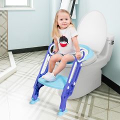 Kinder Toilettensitz höhenverstellbar Kindertoilette faltbar Toilettentrainer mit Leiter und Griffe Toilettentraining Lila und Blau