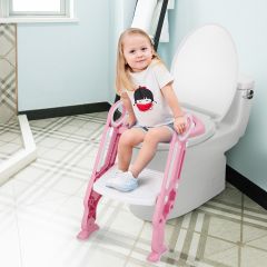 Costway Kinder Toilettensitz höhenverstellbar Töpfchentraining Toilettensitz faltbarer Toilettentrainer Sitz Rosa