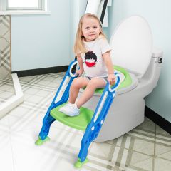 Costway Kinder Toilettensitz höhenverstellbar Töpfchentraining Toilettensitz mit Tritthocker Leiter Kindertoilette Blau und Grün