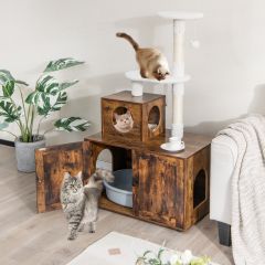 Katzenschrank mit Kratzbaum All-in-1-Katzenhaus aus Holz Braun 77,5 x 48,5 x 132 cm