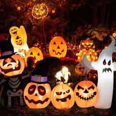 Costway 226 cm Aufblasbare Halloween-Dekoration mit LED-Leuchten Geister- und Hexenhüten