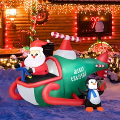 Costway Aufblasbarer Weihnachtsmann im Hubschrauber mit Geschenk mit LED-Leuchten 190 x 130 x 120 cm
