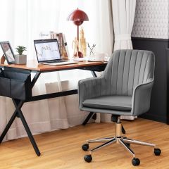 Costway Höhenverstellbarer Computerstuhl Freizeit-Bürostuhl mit Armlehnen Grau