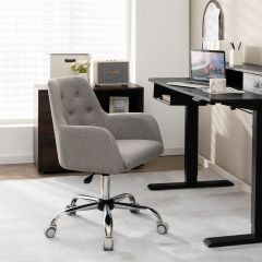 Costway Schreibtischstuhl Höhenverstellbarer Drehstuhl mit Rollen 66 x 66 x 83-93 cm Grau