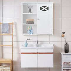 Hängeschrank Verstellbarer Einlegeboden Badezimmer Wandschrank Weiß Holz 48,5x 17,5 x 61 cm