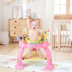 Costway Spieltisch Baby Jumperoo mit 360° Drehbarem Sitz und 3 Verstellbaren Höhen 75 x 67 x 76 cm Rosa