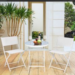 Costway 3-teiliges klappbares Bistroset Balkonset Gartenset Sitzgarnitur mit 2 Stühle & 1 runder Tisch Weiß