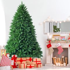 Costway 225 cm Künstlicher Weihnachtsbaum hochwertige PVC-Nadeln Christbaum Grün